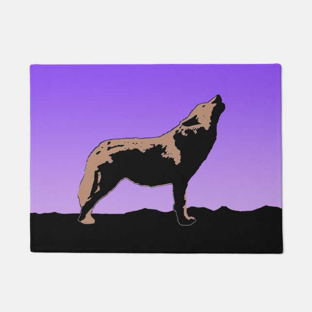 Howling Wolf at Sunset - Original Wildlife Art Fußmatte (Vorderseite)