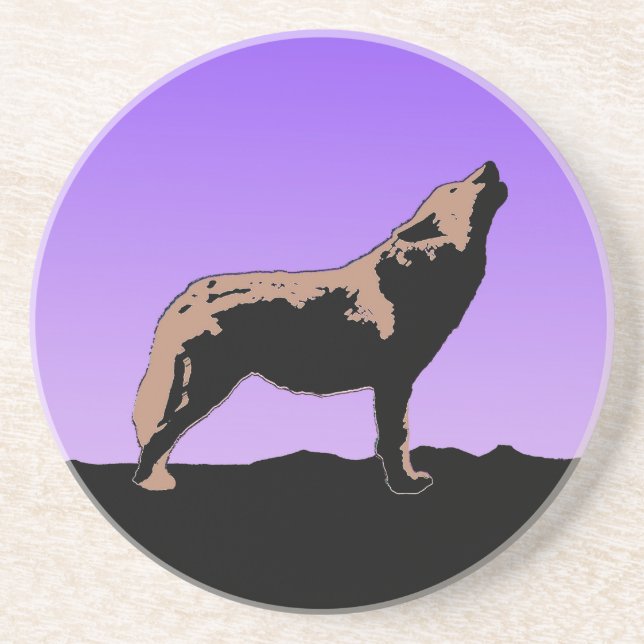 Howling Wolf at Sunset - Original Wildlife Art Getränkeuntersetzer (Vorne)