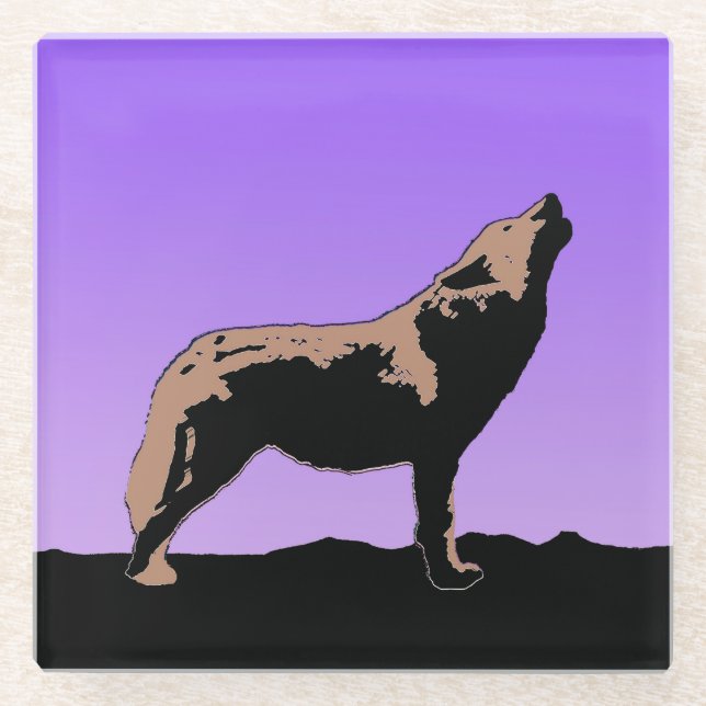 Howling Wolf at Sunset - Original Wildlife Art Glasuntersetzer (Vorderseite)