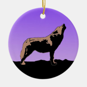 Howling Wolf at Sunset - Original Wildlife Art Keramik Ornament