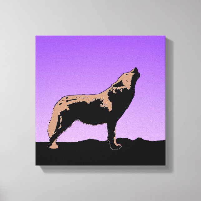 Howling Wolf at Sunset - Original Wildlife Art Leinwanddruck (Vorderseite)