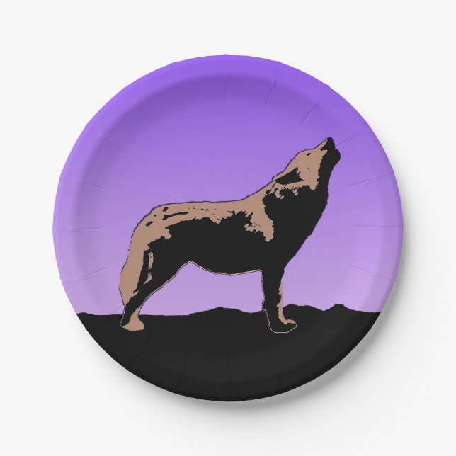 Howling Wolf at Sunset - Original Wildlife Art Pappteller (Vorderseite)