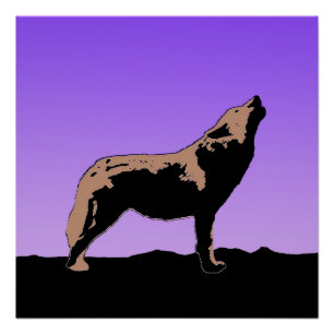 Howling Wolf at Sunset - Original Wildlife Art Poster