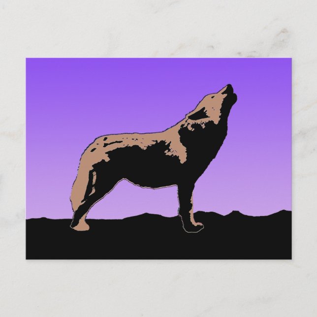 Howling Wolf at Sunset - Original Wildlife Art Postkarte (Vorderseite)