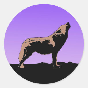 Howling Wolf at Sunset - Original Wildlife Art Runder Aufkleber
