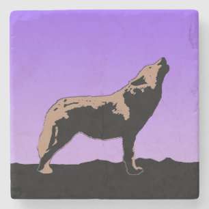 Howling Wolf at Sunset - Original Wildlife Art Steinuntersetzer