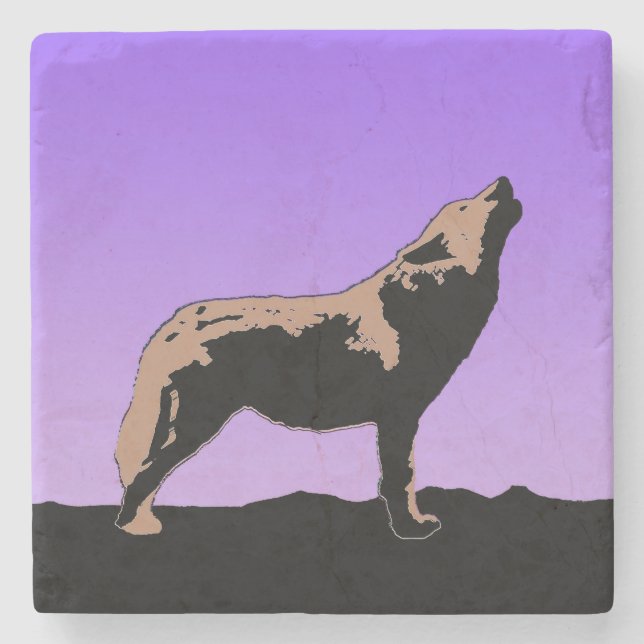 Howling Wolf at Sunset - Original Wildlife Art Steinuntersetzer (Vorderseite)
