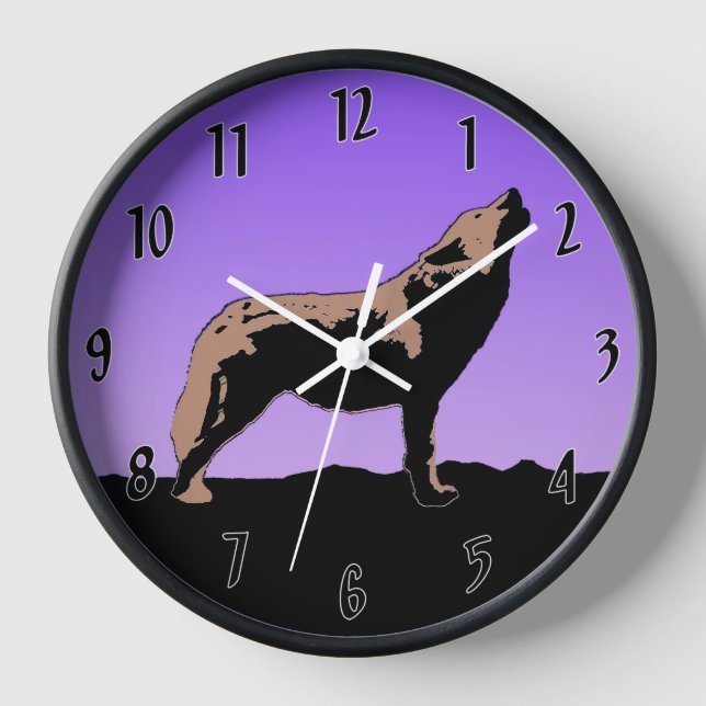 Howling Wolf at Sunset - Original Wildlife Art Uhr (Vorderseite)