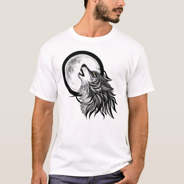 Howling Wolf auf Vollmond - Stammeskunst T-Shirt (Vorderseite)