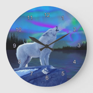 Howling Wolf & Aurora Naturerlebnis Schlemmerparad Große Wanduhr