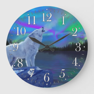 Howling Wolf & Aurora Naturerlebnis Schlemmerparad Große Wanduhr