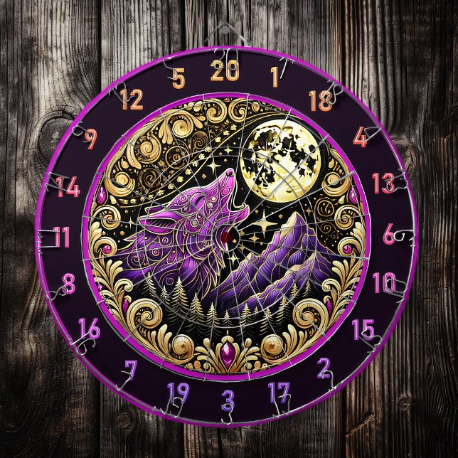 Howling Wolf Beneath Golden Moonlight Dartscheibe (Von Creator hochgeladen)