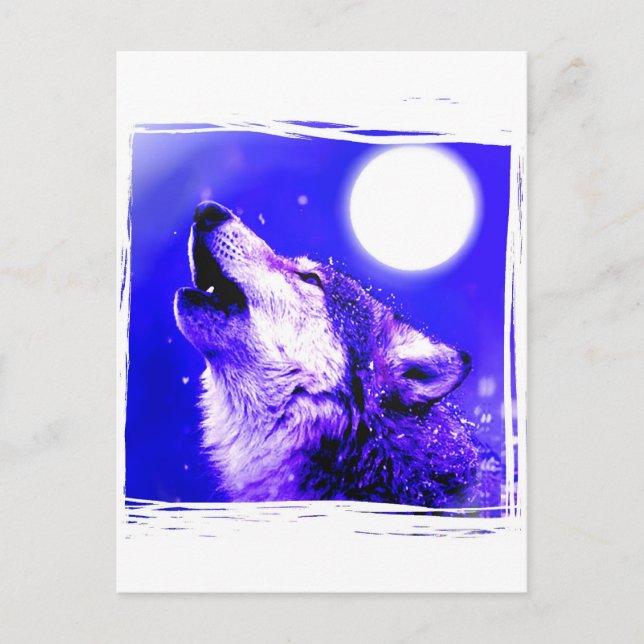 Howling Wolf Blue Moonlight Postcard Postkarte (Vorderseite)
