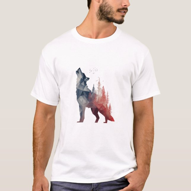 Howling Wolf – Double-Exposure Forest Art T-Shirt (Vorderseite)