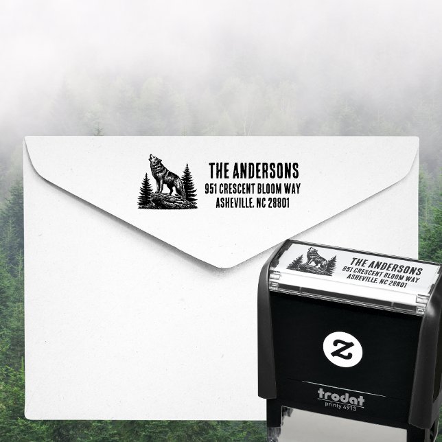 Howling Wolf Family Name Return Address Permastempel (Howling wolf self inking stamp)