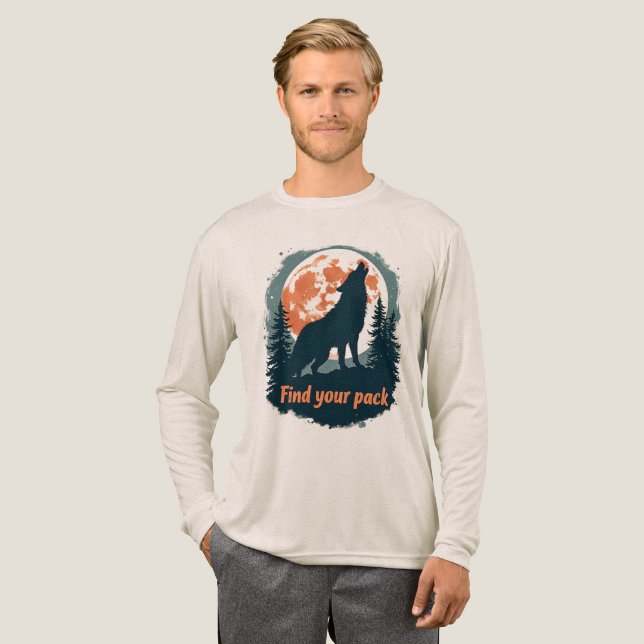 Howling Wolf Full Moon Find Your Pack Quote Tri-Blend Shirt (Volle Vorderseite)