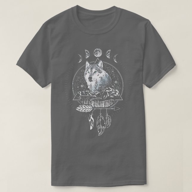 Howling Wolf Full Moon Night Sky Geometric Muster T-Shirt (Design vorne)
