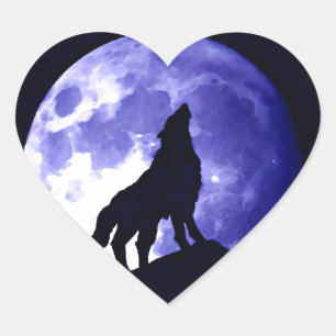 Howling Wolf & Fullmoon Herz-Aufkleber