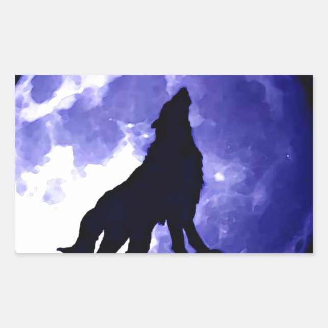 Howling Wolf & Fullmoon Rechteckiger Aufkleber (Vorderseite)