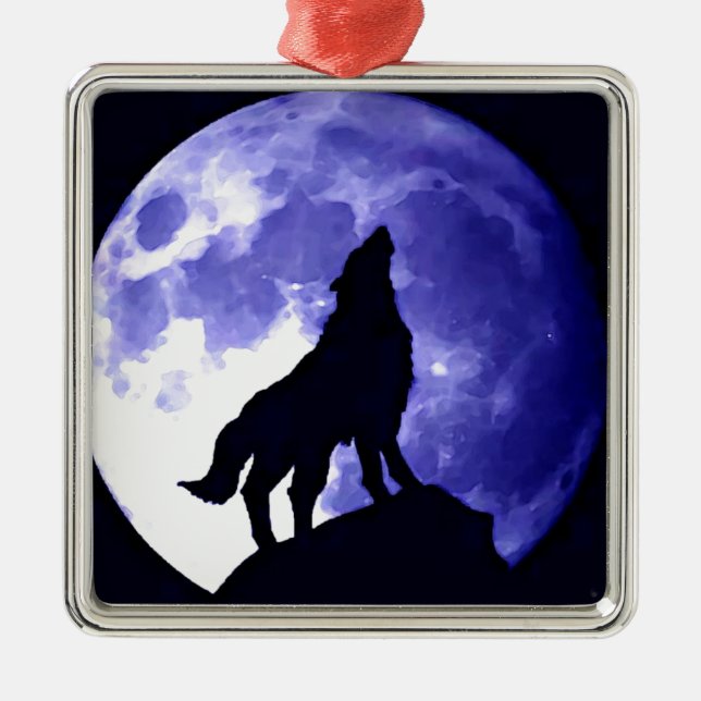 Howling Wolf & Fullmoon Silbernes Ornament (Vorne)