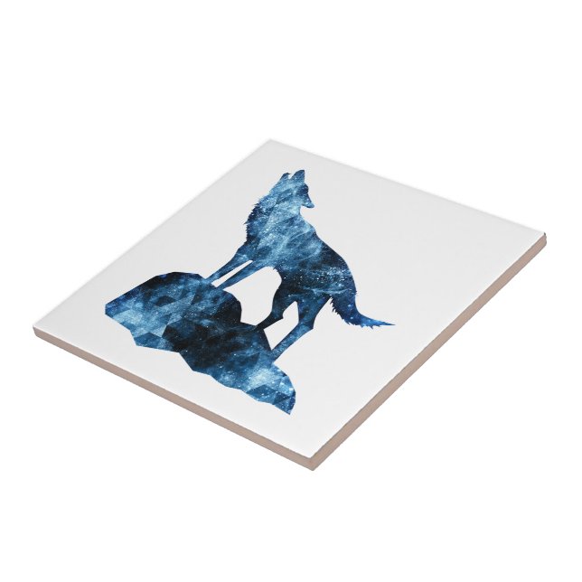 Howling Wolf funkelnd Silhouette Fliese (Seite)