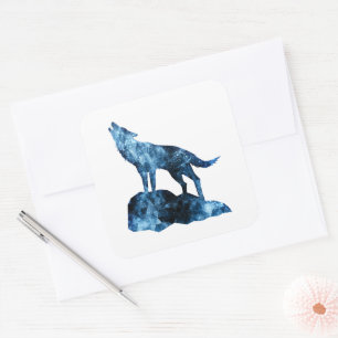 Howling Wolf funkelnd Silhouette Quadratischer Aufkleber