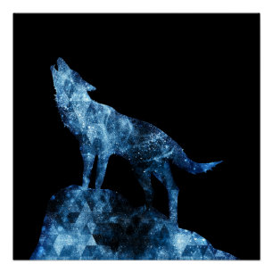 Howling Wolf funkelnd Silhouette schwarz Poster
