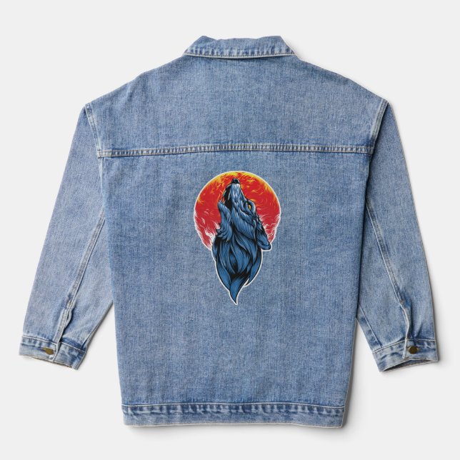 Howling Wolf Illustration Jeansjacke (Rückseite)