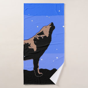 Howling Wolf im Winter - Original Wildlife Art Badhandtuch Set