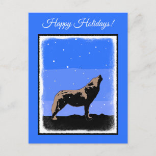 Howling Wolf im Winter - Original Wildlife Art Feiertagspostkarte