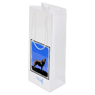 Howling Wolf im Winter - Original Wildlife Art Geschenktüte Für Weinflaschen