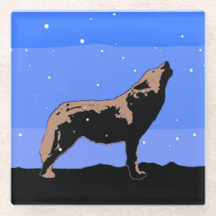 Howling Wolf im Winter - Original Wildlife Art Glasuntersetzer