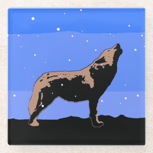 Howling Wolf im Winter - Original Wildlife Art Glasuntersetzer (Vorderseite)