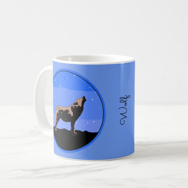 Howling Wolf im Winter - Original Wildlife Art Kaffeetasse (Vorderseite Links)
