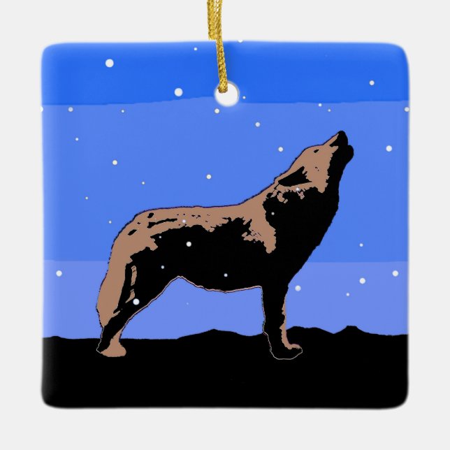 Howling Wolf im Winter - Original Wildlife Art Keramikornament (Vorderseite)