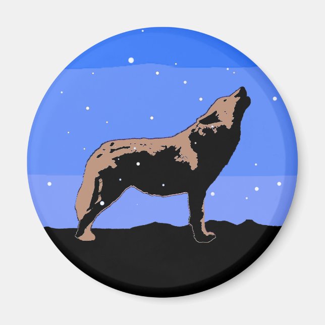 Howling Wolf im Winter - Original Wildlife Art Magnet (Vorne)