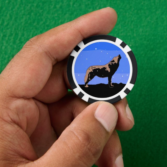 Howling Wolf im Winter - Original Wildlife Art Pokerchips (Hand)