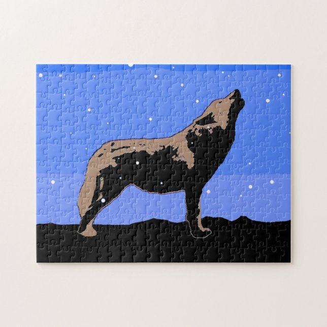 Howling Wolf im Winter - Original Wildlife Art Puzzle (Horizontal)