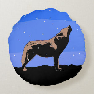 Howling Wolf im Winter - Original Wildlife Art Rundes Kissen