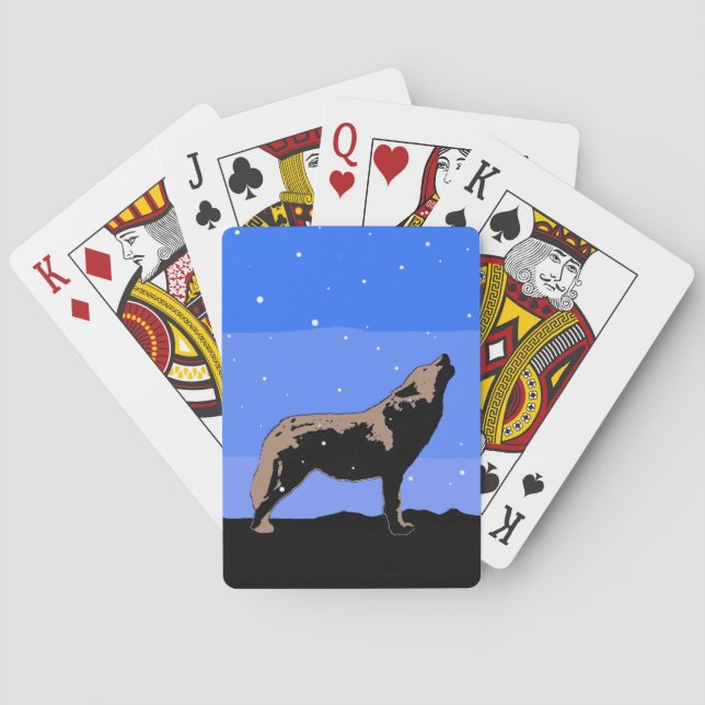 Howling Wolf im Winter - Original Wildlife Art Spielkarten (Rückseite)