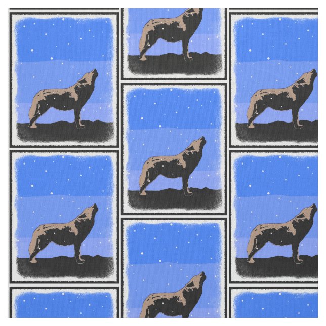 Howling Wolf im Winter - Original Wildlife Art Stoff (Muster)