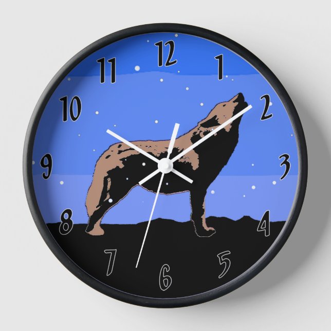 Howling Wolf im Winter - Original Wildlife Art Uhr (Vorderseite)