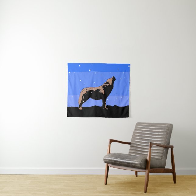 Howling Wolf im Winter - Original Wildlife Art Wandteppich (Beispiel (Horizontal))