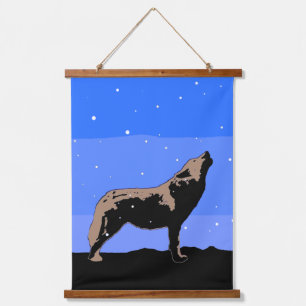 Howling Wolf im Winter - Original Wildlife Art Wandteppich Mit Holzrahmen