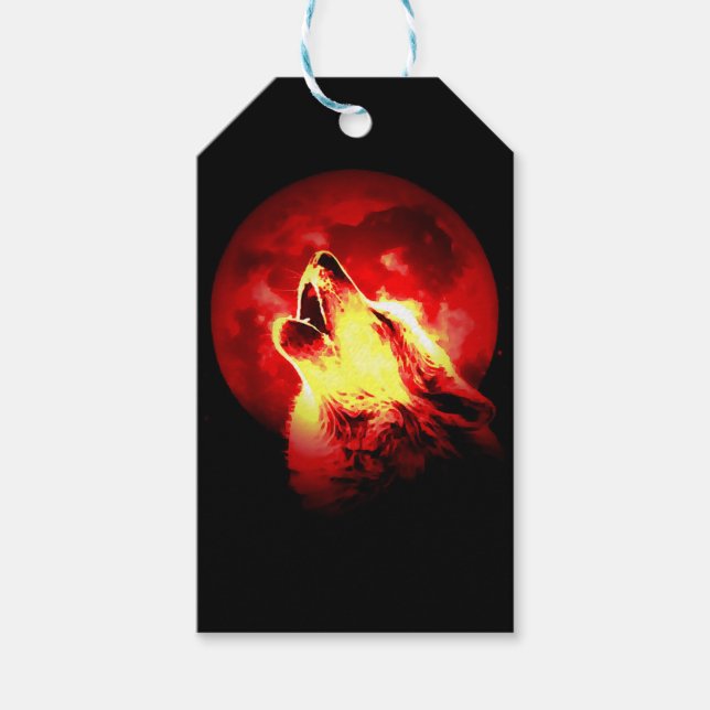 Howling Wolf in der roten Nacht Geschenkanhänger (Vorderseite)