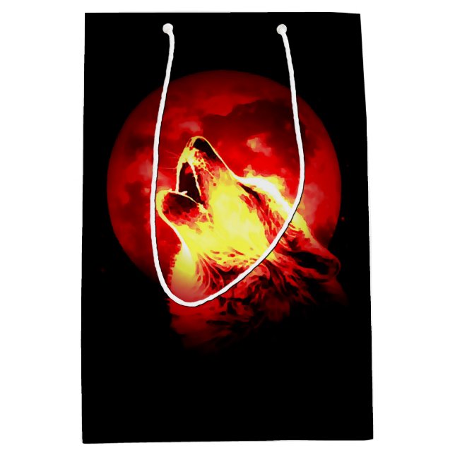 Howling Wolf in Red Night Matte Mittlere Geschenktüte (Vorderseite)