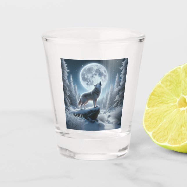 Howling Wolf In Winter Schnapsglas (Vorderseite)