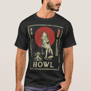 Howling Wolf Japanisch Red Sun Nature Art T-Shirt
