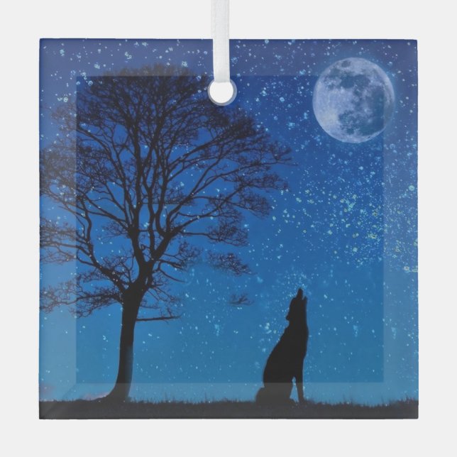 Howling Wolf Metal Ornament Aus Glas (Vorderseite)