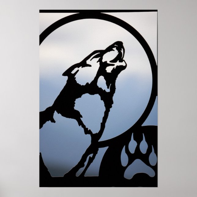 Howling Wolf Metal-Silhouette Poster (Vorne)
